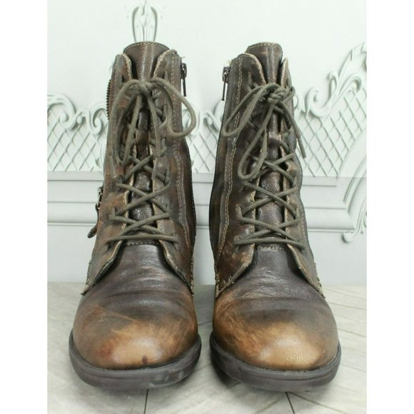 Earth Missoula Brown Leather Lace Up Side Zip Ankle Heeled Booties 8.5 B - Picture 4 of 9